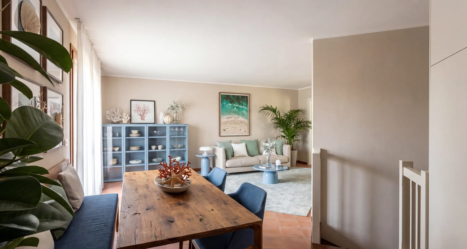 Casa L, zona giorno, render finale